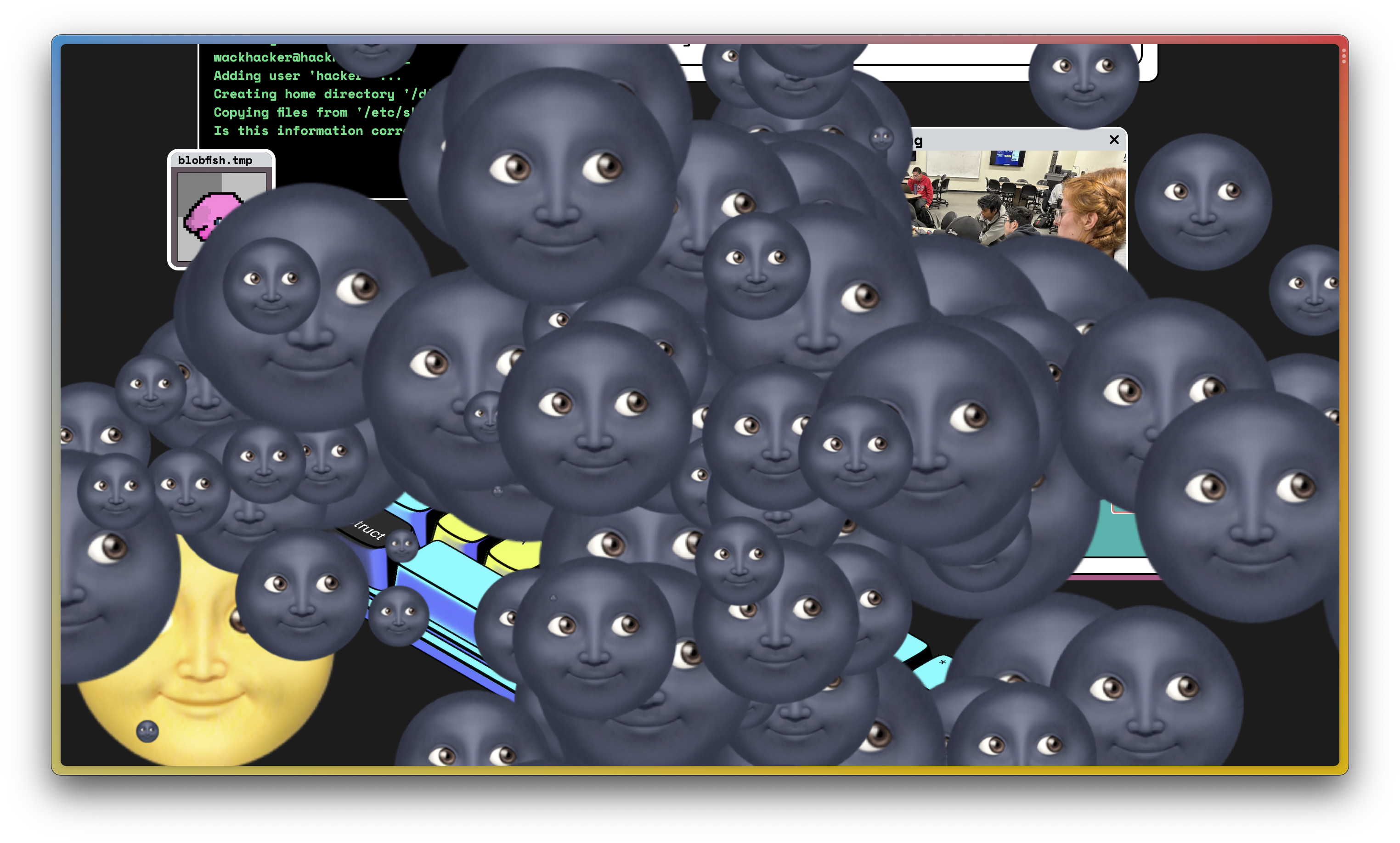 screenshot of a website covered in moon face emojis
